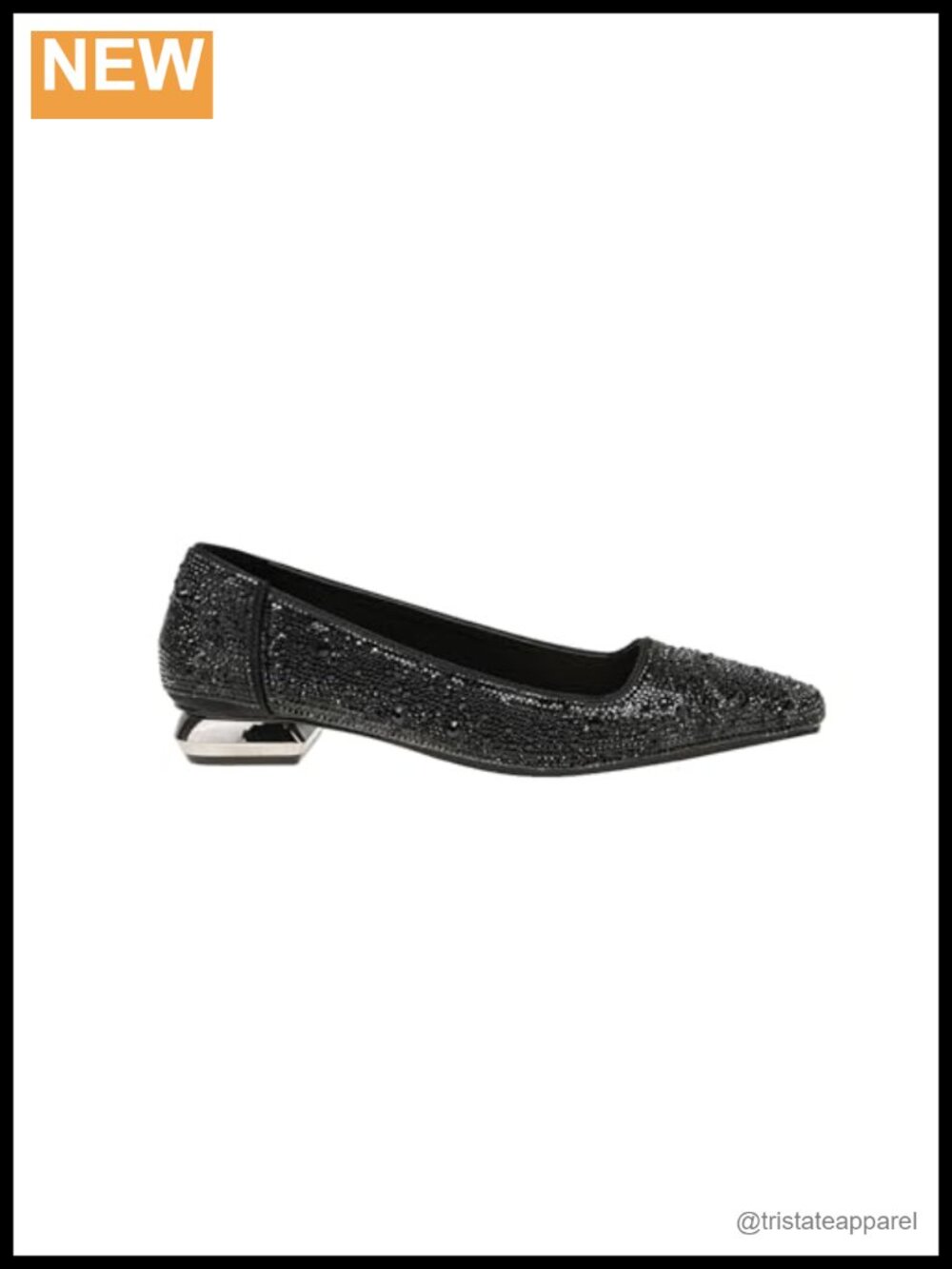 Rhinestone Pointed Toe Flats with Geometric Metallic Heel for Wedding Prom Party